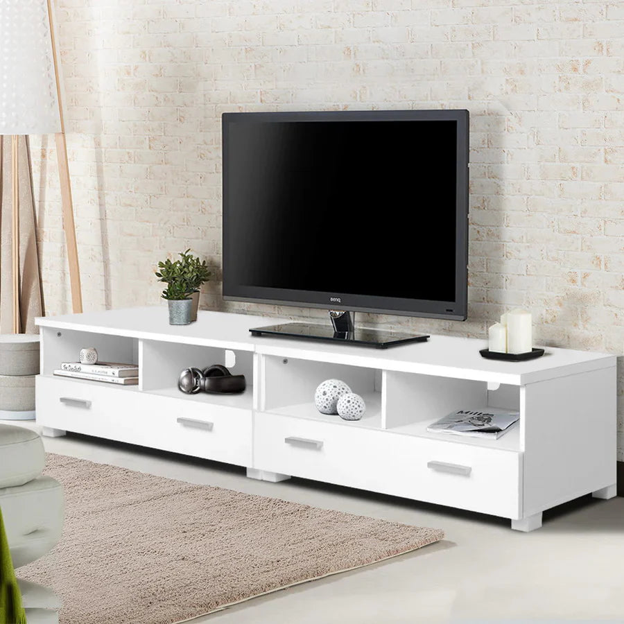 "TV unit with measuring tape and guidelines showing how to size furniture correctly for optimal screen fit and room layout."