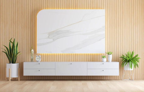 "Side-by-side view of a traditional wooden TV unit and a modern smart entertainment center with integrated lighting and device storage, showing the evolution in design and technology."
