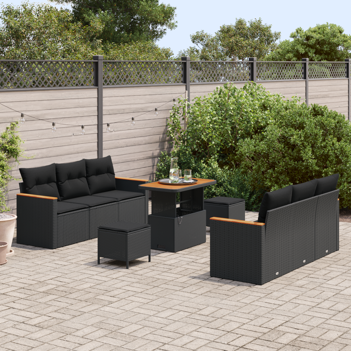 Garden Sofa Set with Cushion 11 pcs Black Poly Rattan