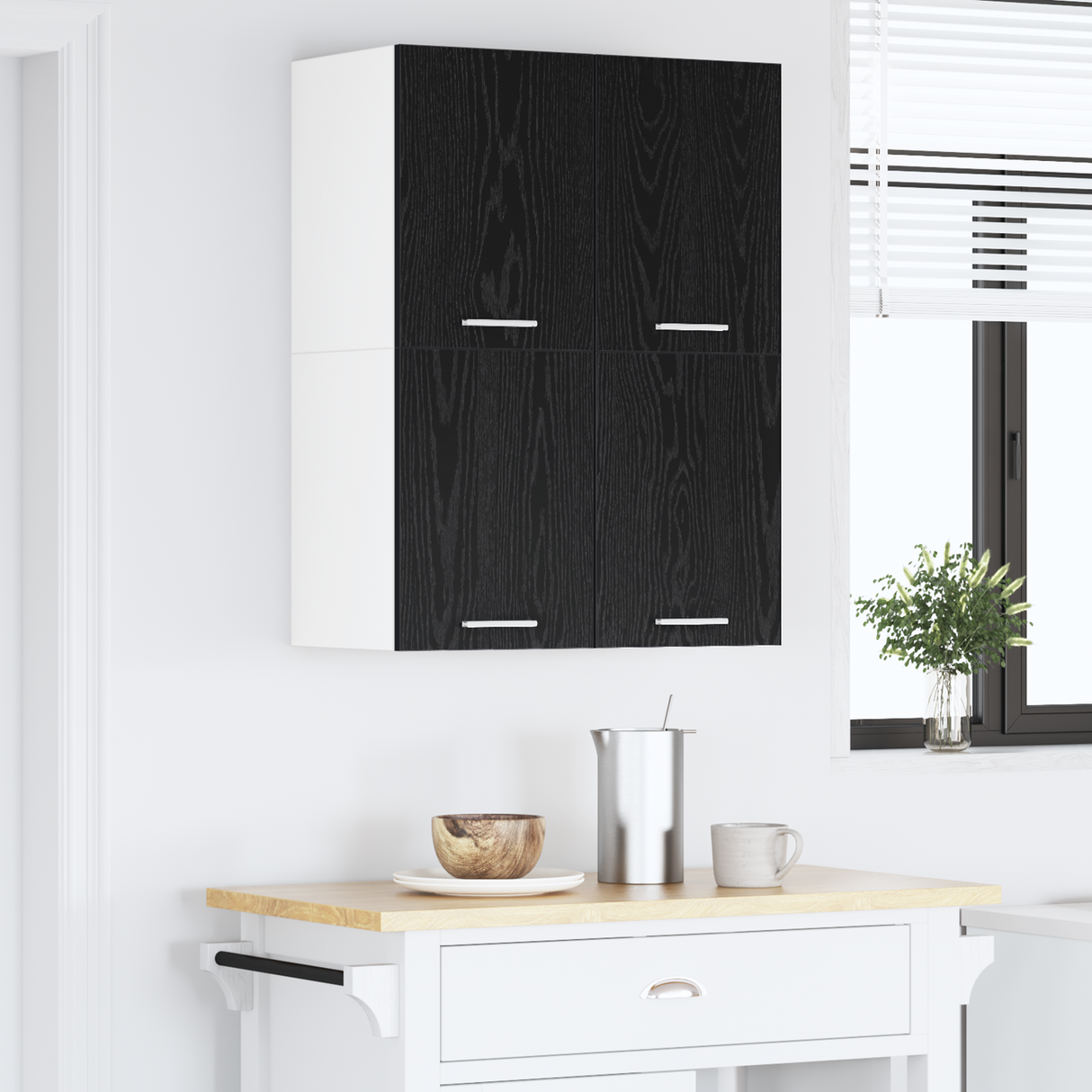 Hanging Cabinet with Door Black Oak and White 60 x 31 x 40 cm