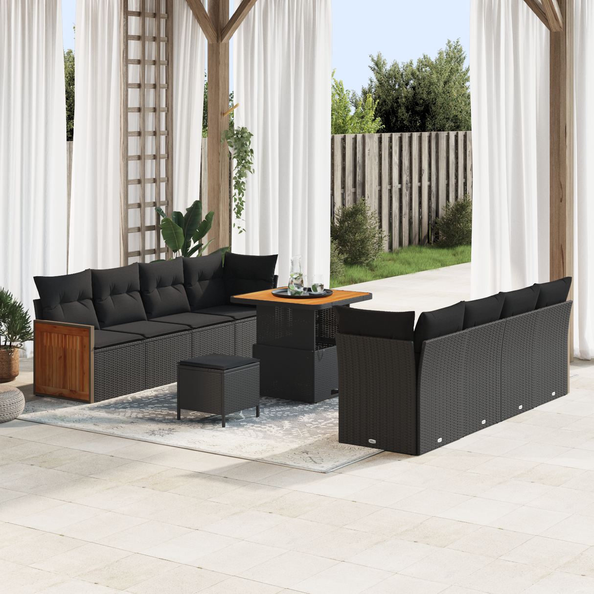 Garden Sofa Set with Cushion Manual 11 pcs Black