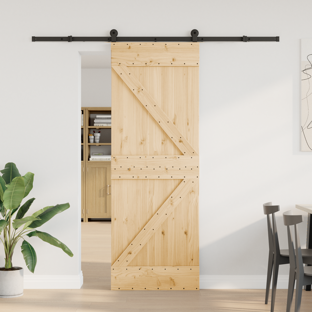Sliding Door NARVIK Natural and Black 70 x 210 cm (213.5 cm)
