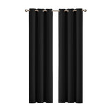 2x Blockout Curtains Panels 3 Layers Black - Low Angle