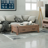 Coffee Table Solid Acacia Wood & Veneer Frame 2 Drawers Storage Oak Colour - Low Angle