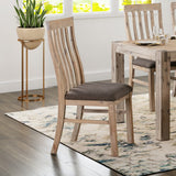 2x Wooden Frame Leatherette in Solid Acacia Wood & Veneer Dining Chairs in Oak Colour - Low Angle