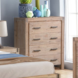 Tallboy with 4 Storage Drawers Assembled in Oak Colour Solid Wooden - Extra Image