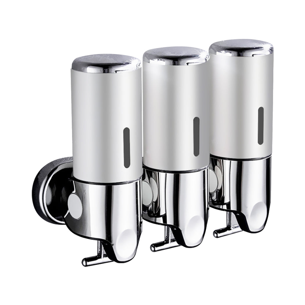 3 Bottles Bathroom Shower Soap Dispenser Silver-2018816656196898816