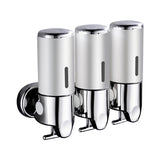3 Bottles Bathroom Shower Soap Dispenser Silver-2018816656196898816