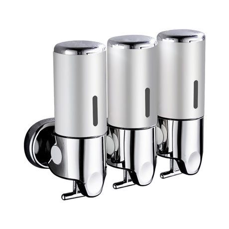 3 Bottles Bathroom Shower Soap Dispenser Silver-2018816656196898816