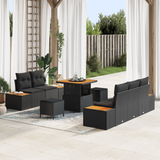 Garden Sofa Set 8 pcs Black Poly Rattan and Powder-coated Steel - Front View