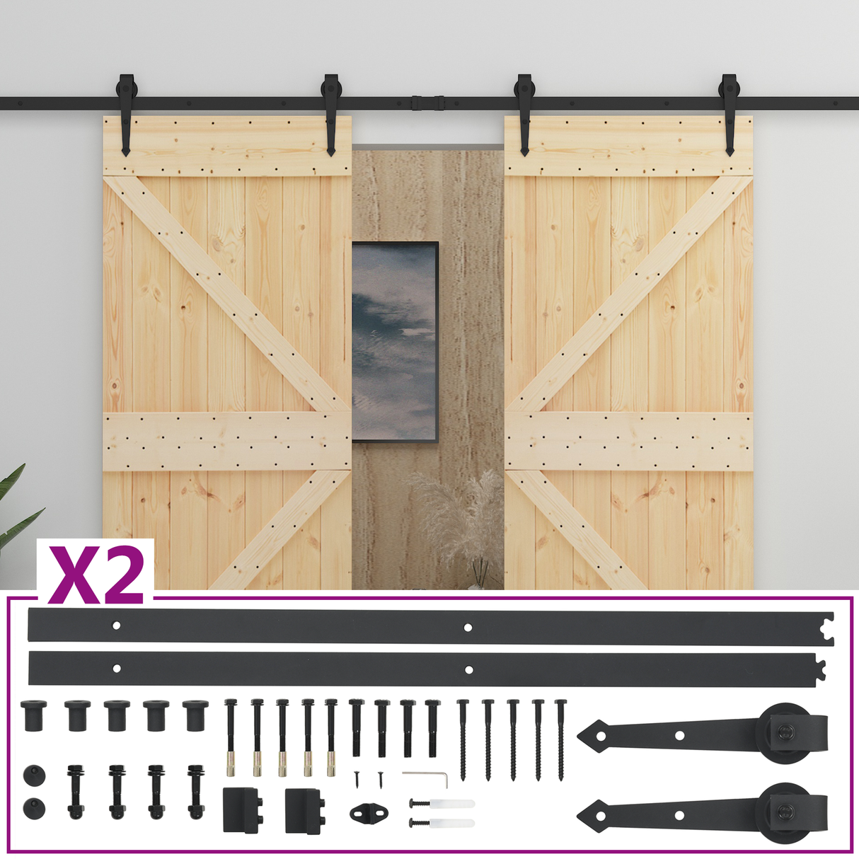 Sliding Door 2 pcs 80 x 210 cm Solid Pine Wood