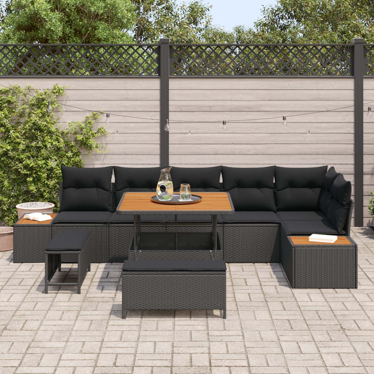 Garden Sofa Set 9 pcs Black Poly Rattan and Powder-coated Steel