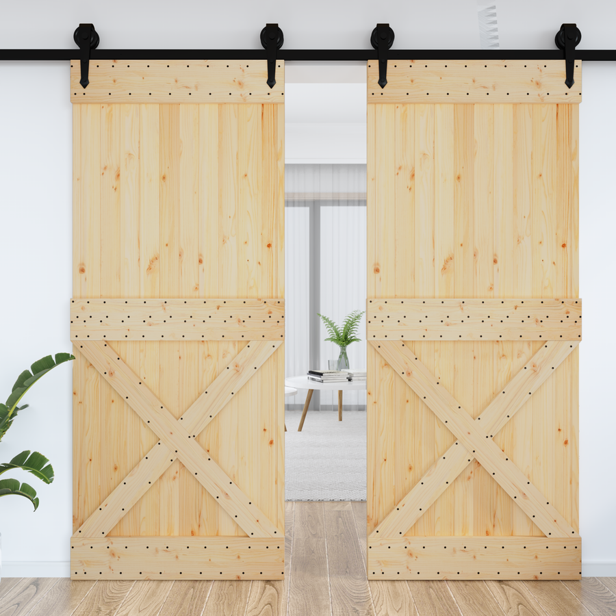 Cross Door NARVIK 95x210cm Solid Pine Wood (Untreated) Natural