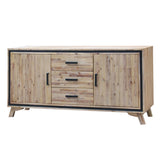 Buffet Sideboard in Silver Brush Colour with Solid Acacia & Veneer Wooden Frame Storage Cabinet with Drawers - Front View