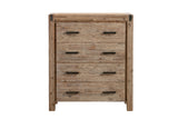 Tallboy with 4 Storage Drawers Assembled in Oak Colour Solid Wooden - Front View