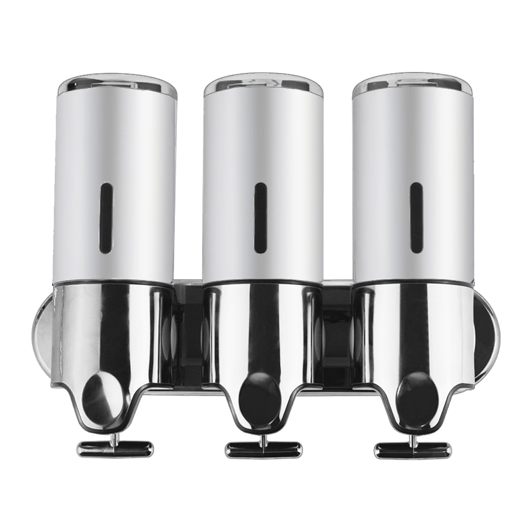 3 Bottles Bathroom Shower Soap Dispenser Silver-2018816656196898817