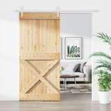 Sliding Door Natural and White 95 x 210 cm Solid Pine Wood - Front View