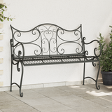 Garden Bench 2-Seater 114 x 56.5 x 90 cm Steel Silver Grey - Front View