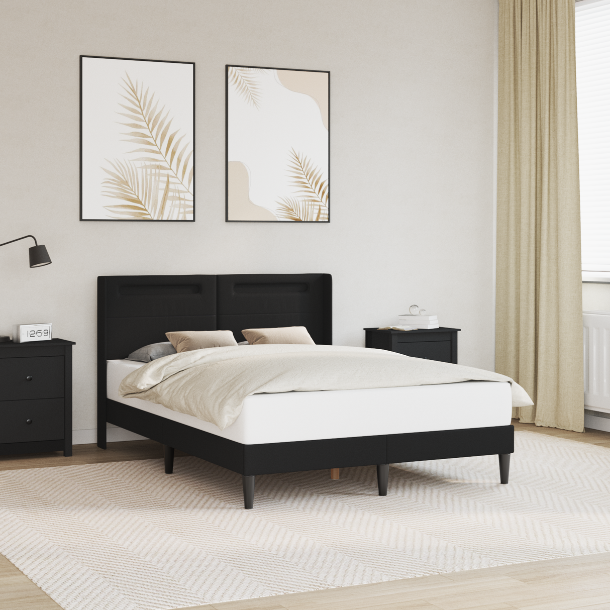 Bed Frame with LED Strip Lights with Headboard Faux Leather
