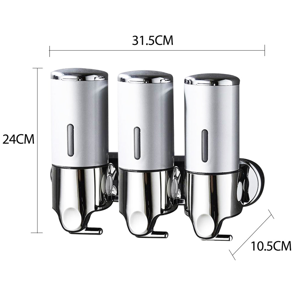 3 Bottles Bathroom Shower Soap Dispenser Silver-2018816656196898818