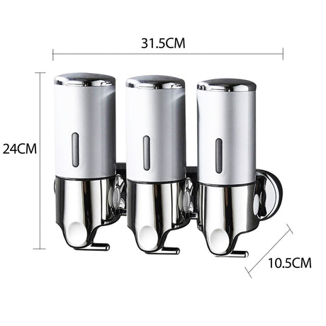 3 Bottles Bathroom Shower Soap Dispenser Silver-2018816656196898818