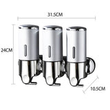 3 Bottles Bathroom Shower Soap Dispenser Silver - Front View