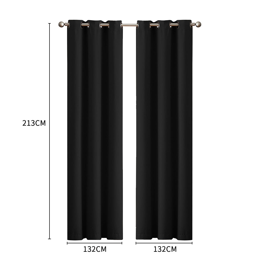 2x Blockout Curtains Panels 3 Layers Black-2018816668368769026