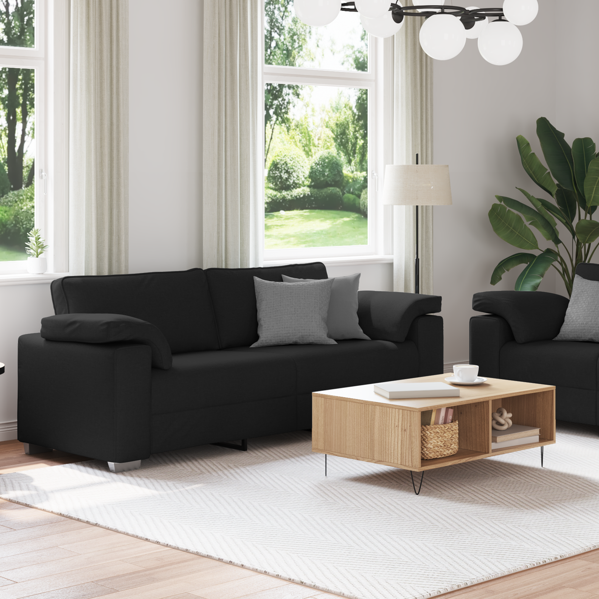 Sofa 2 pcs Black 219 x 80 x 82 cm Fabric