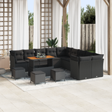Garden Sofa Set with Cushion 14 pcs Black Poly Rattan - Front View