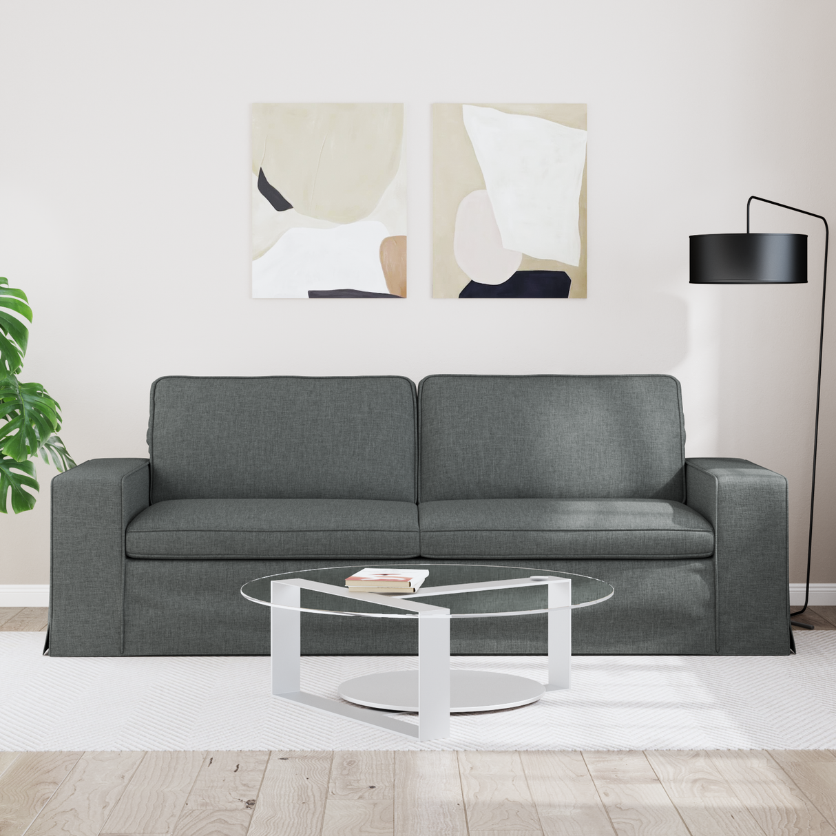 Sofa Dark Grey 222 x 80 x 82 cm Fabric