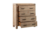 Tallboy with 4 Storage Drawers Assembled in Oak Colour Solid Wooden - Side View