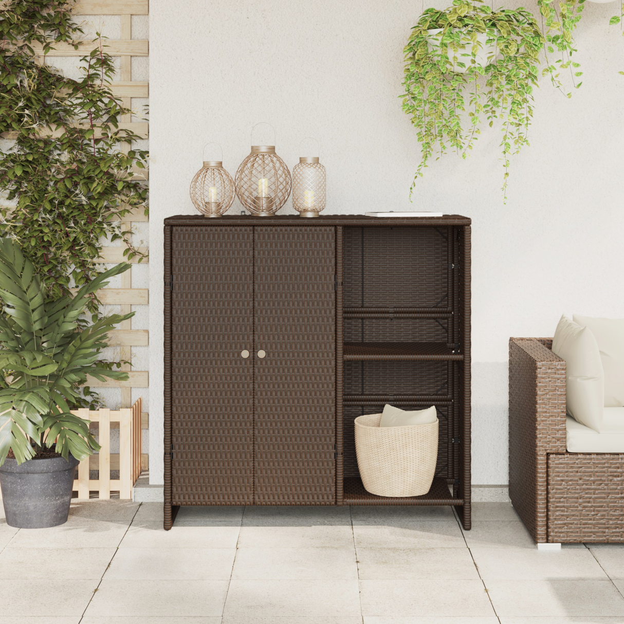 Storage Cabinet with Shelf Brown 100 x 36 x 102 cm Rattan