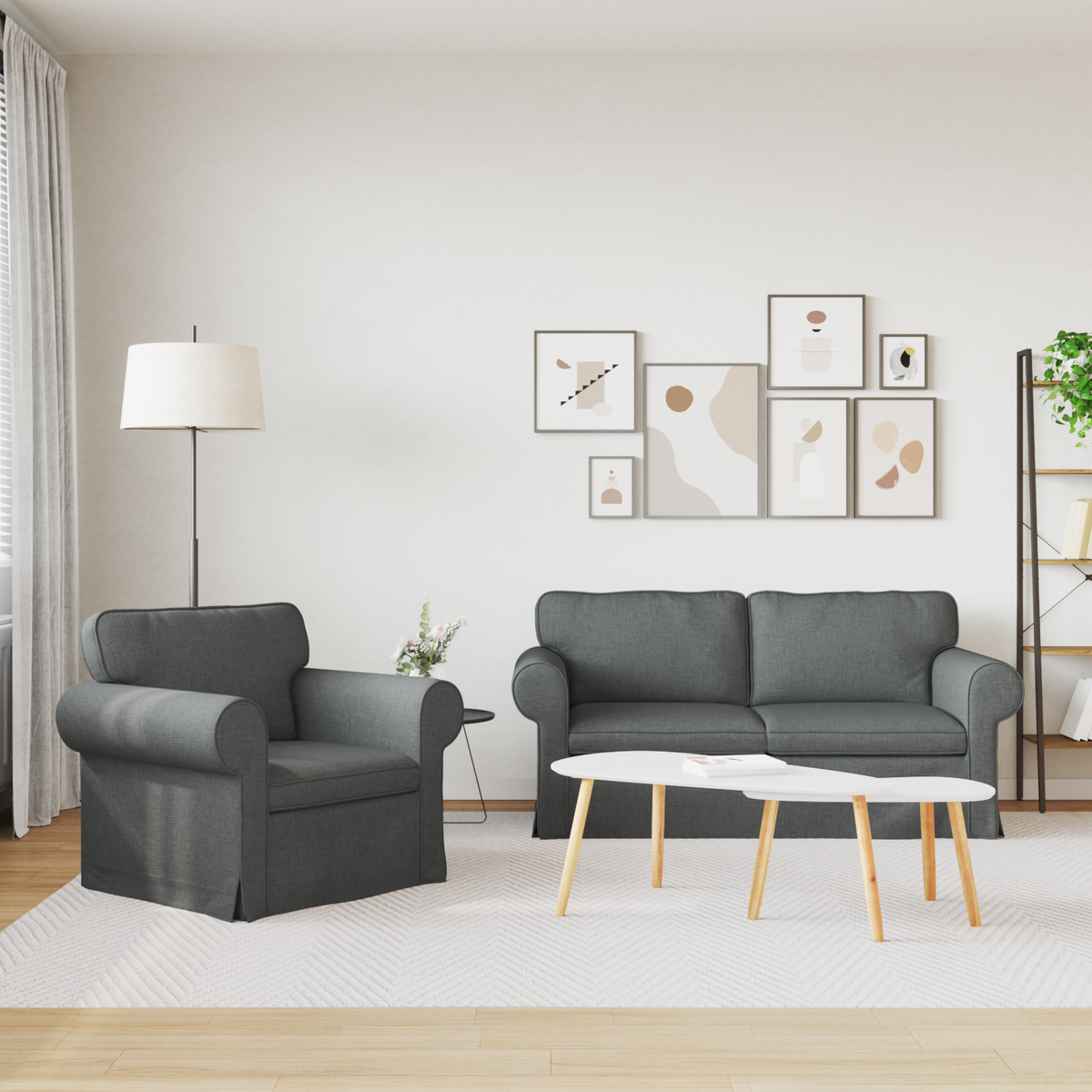 Sofa Set 2 pcs Dark Grey Fabric