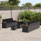Garden Sofa Set with Cushion 14 pcs Black Poly Rattan - Side View