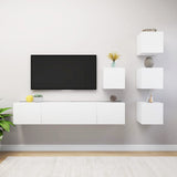 6 Piece TV Cabinet Set White Engineered Wood - Front View