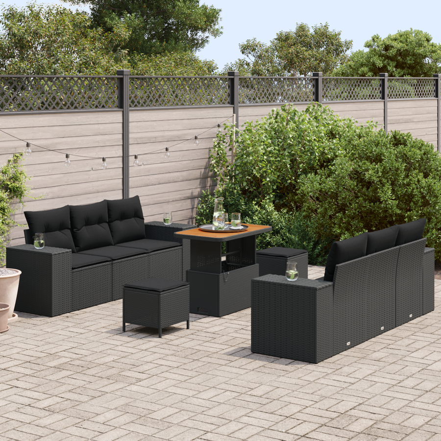 Garden Sofa Set Black Poly Rattan