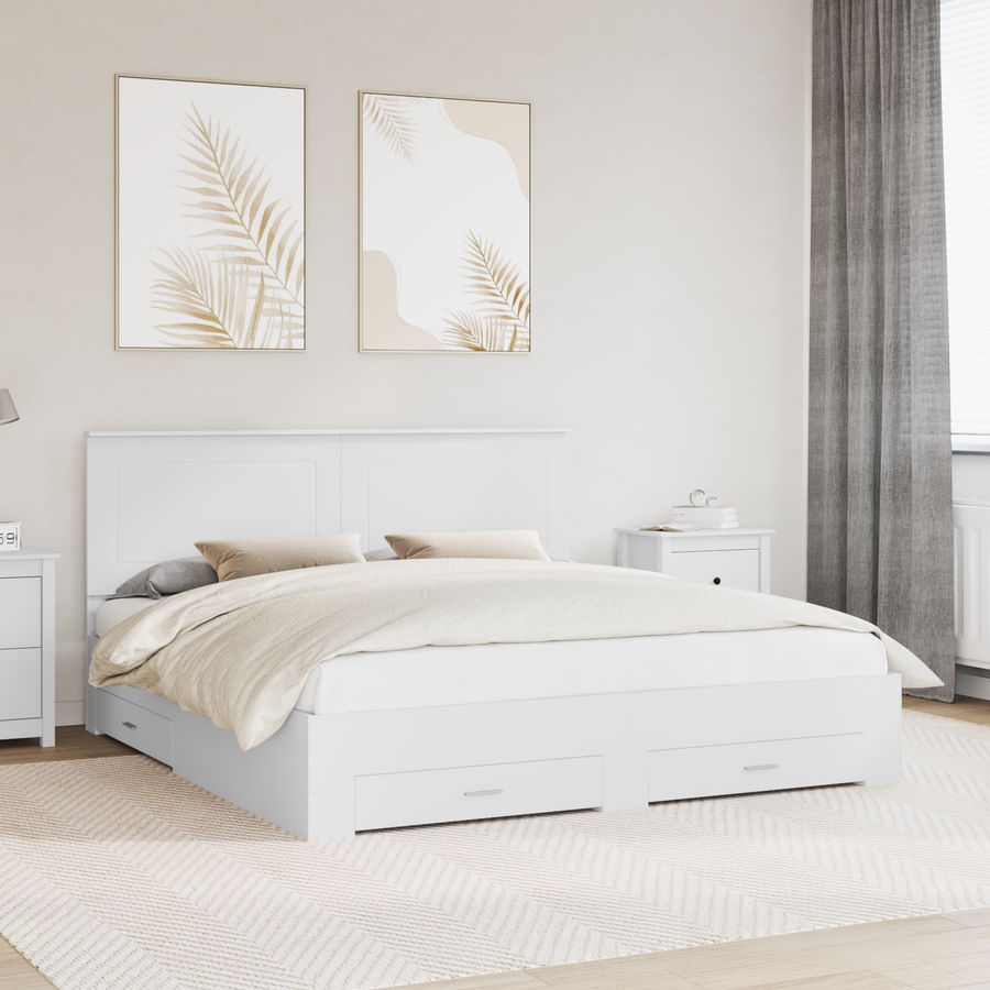 Bed Frame with Drawer White 180 x 200 cm Engineered Wood