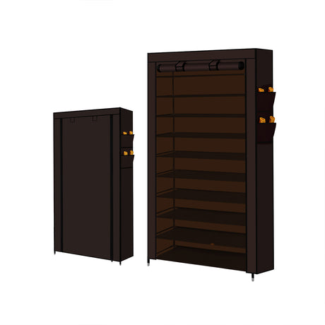 Levede 10 Tier Shoe Rack Portable Storage Brown-2006733139115905030