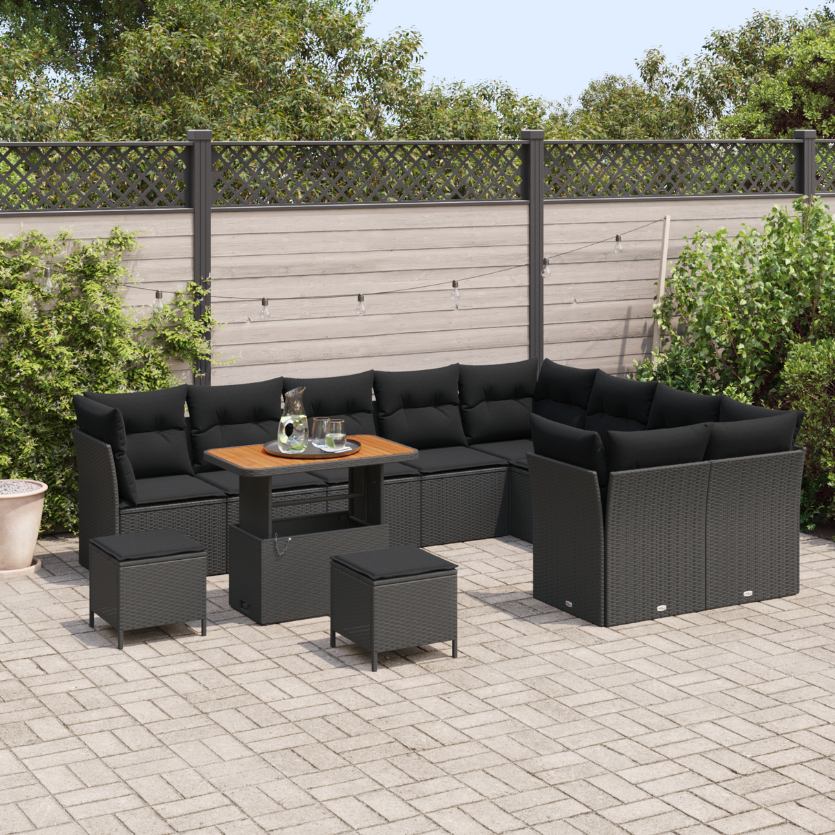 Garden Sofa Set with Cushion with Storage 12 pcs Black