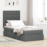 LED Storage Bed with Mattress Dark Grey 107 x 203 cm Fabric - Side View