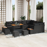 Garden Sofa Set with Cushion 13 pcs Black - Front View