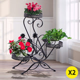 Levede Plant Stand Outdoor Indoor Metal Black - Close-Up Angle
