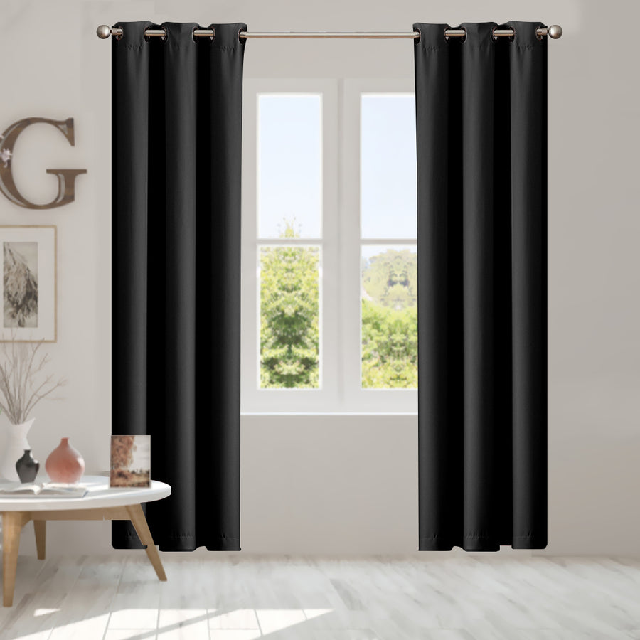 2x Blockout Curtains Panels 3 Layers Black-2018816655131545607