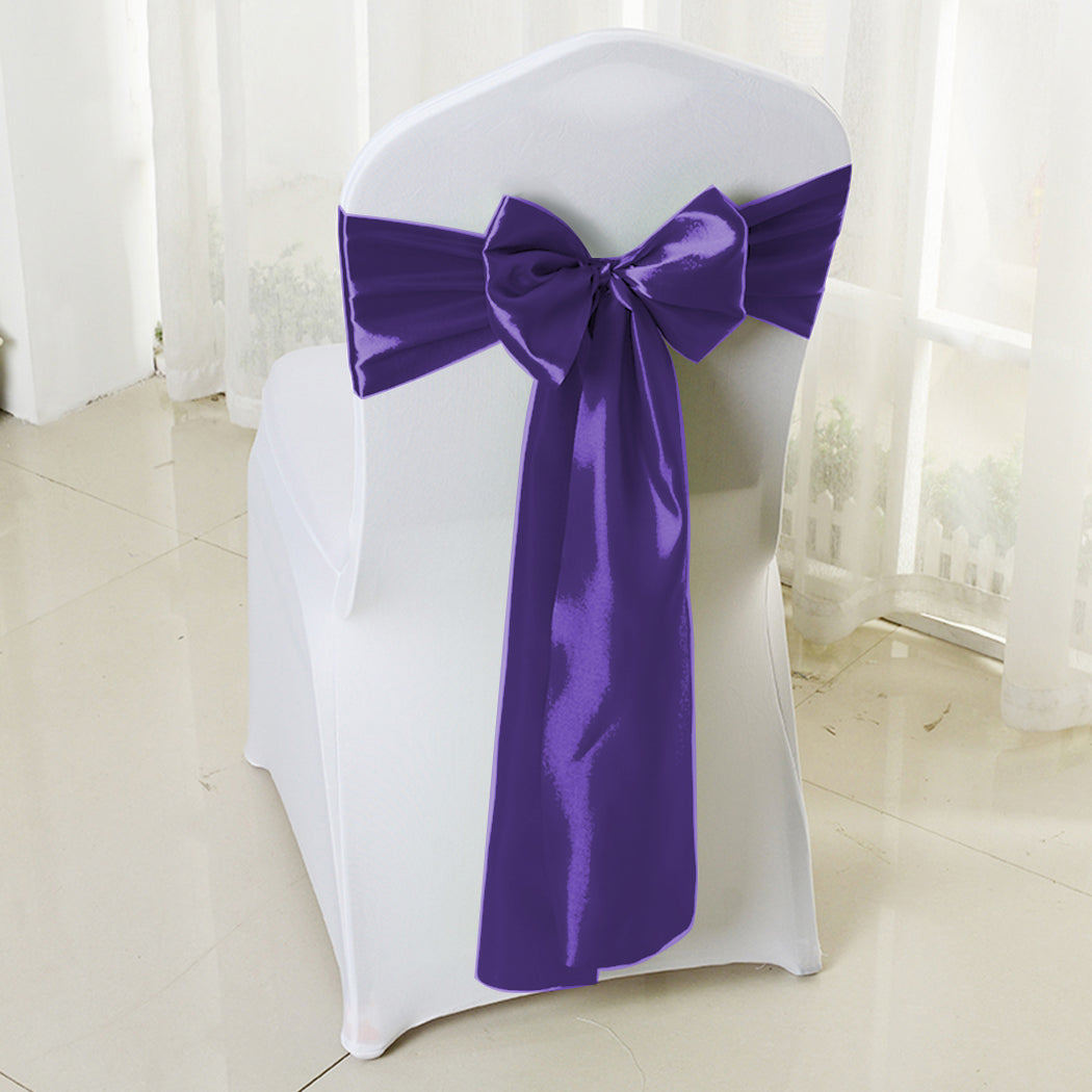 50x Table Runners Coloured Satin Chair Eggplant-2018816772781772807