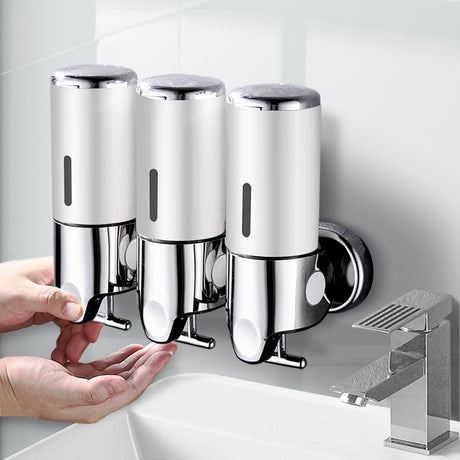 3 Bottles Bathroom Shower Soap Dispenser Silver-2018816656196898823