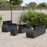 Garden Sofa Set with Cushion 8 pcs Black Poly Rattan - Side View
