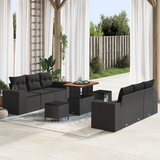 Garden Sofa Set with Cushion 9 pcs Black Poly Rattan - Front View