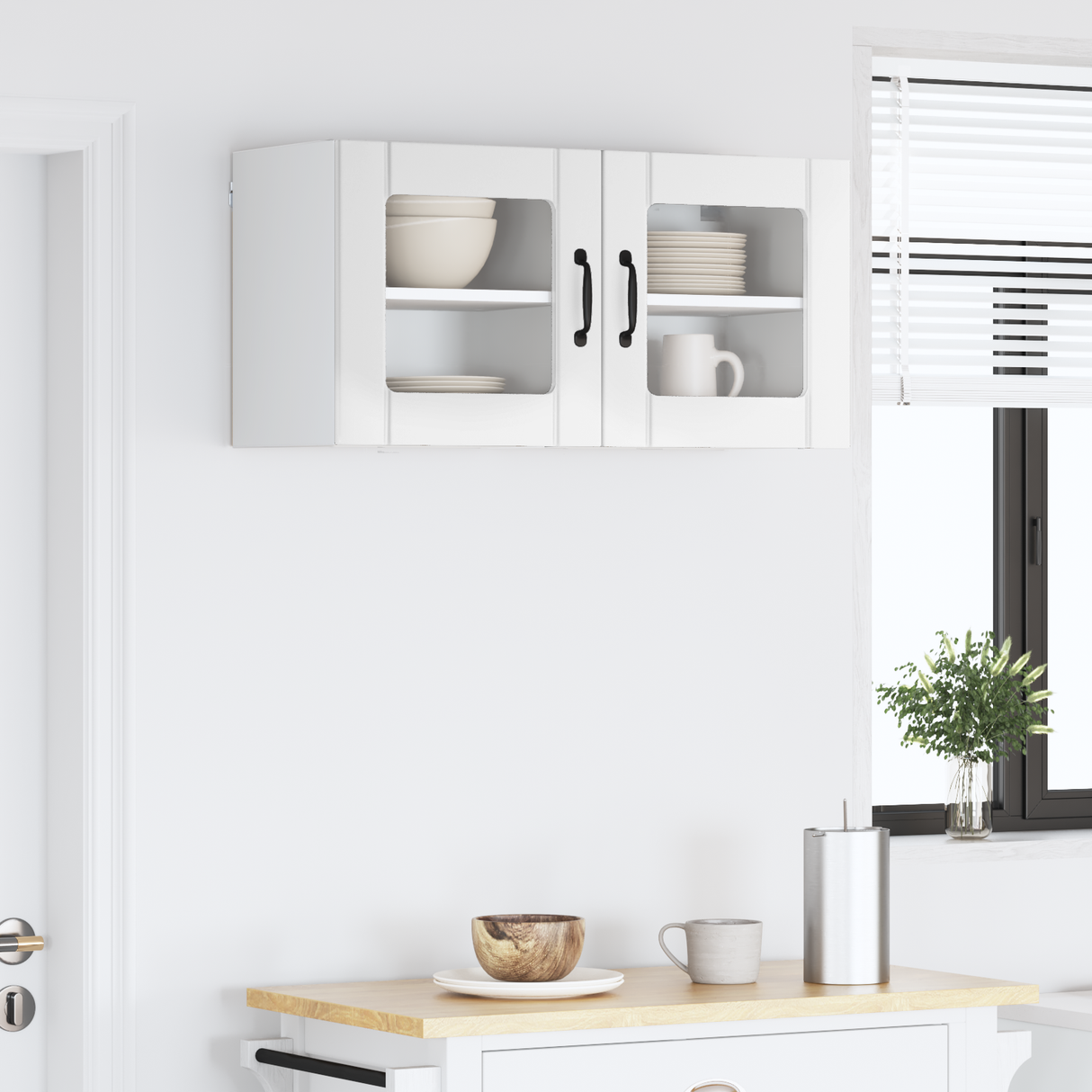 Wall Glass Cabinet LUCCA 2 pcs High Gloss White 40 x 31 x 40 cm