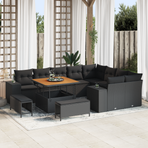 Garden Sofa Set 12 pcs 9-Seater Black Poly Rattan