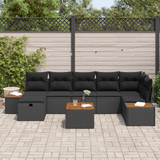 Garden Sofa Set with Pillow 8 pcs Black Poly rattan - Side View